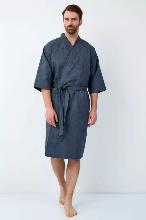Халат мужской Кимоно ВК-242 вафельный мокрый асфальт последний размер